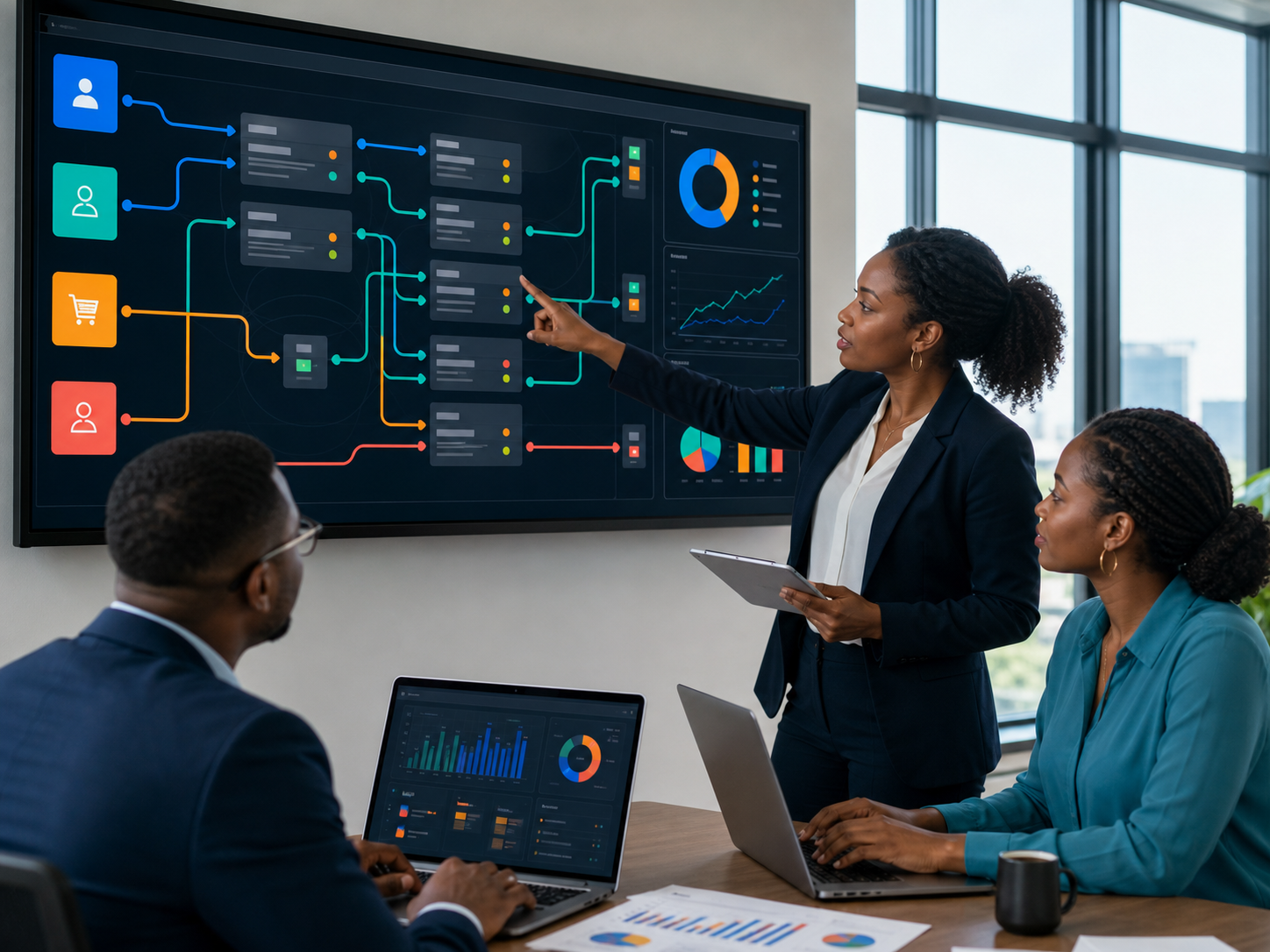 An operations team coordinating AI-assisted business workflows